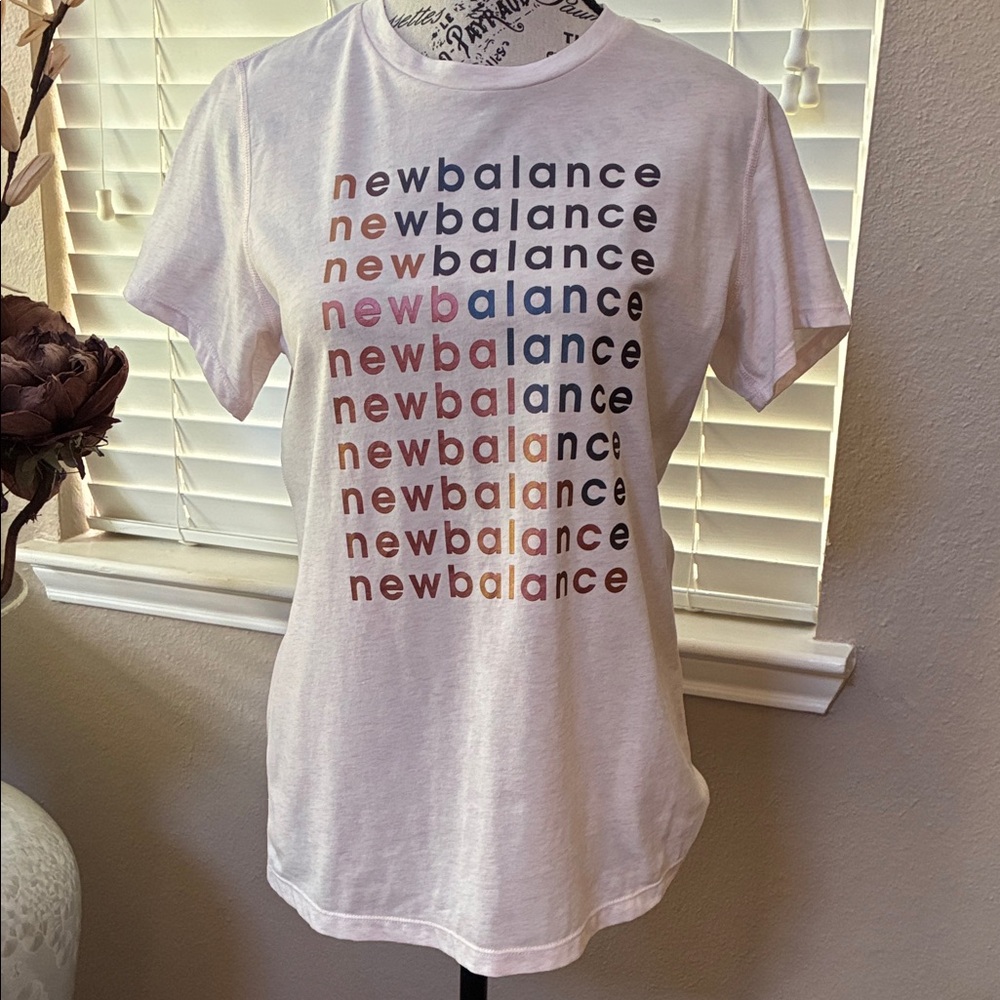 New Balance Women's White Tee with Multicolor Text